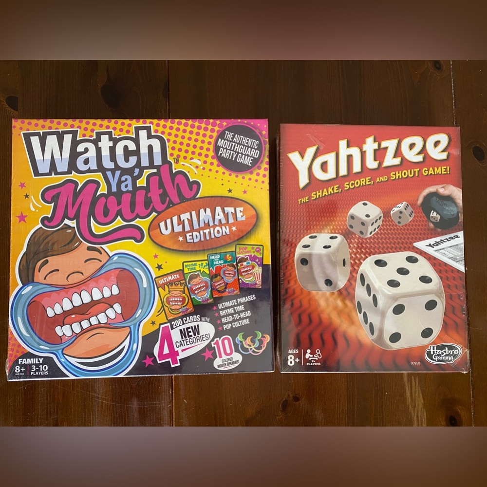 NWT- Yahtzee AND “watch ya mouth” board games!  Sealed, never opened!